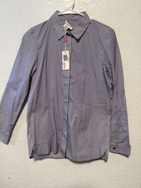 Leggiandro French Pocket Pinstripe Shirt in Purple/White